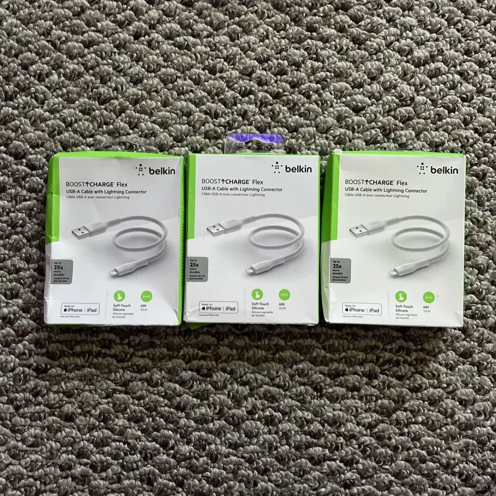 3 New Sealed Belkin 6 Inch 15 CM Lightning To USB-A Cables MFi Certified